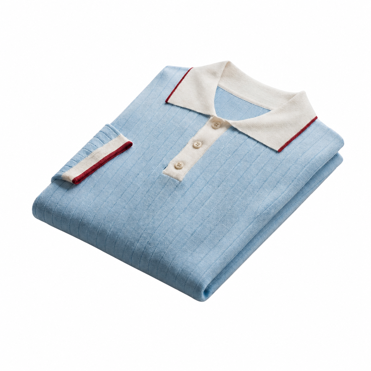 WEELZ Contrast-Collar Button Knit Polo - Sky Blue - view 3