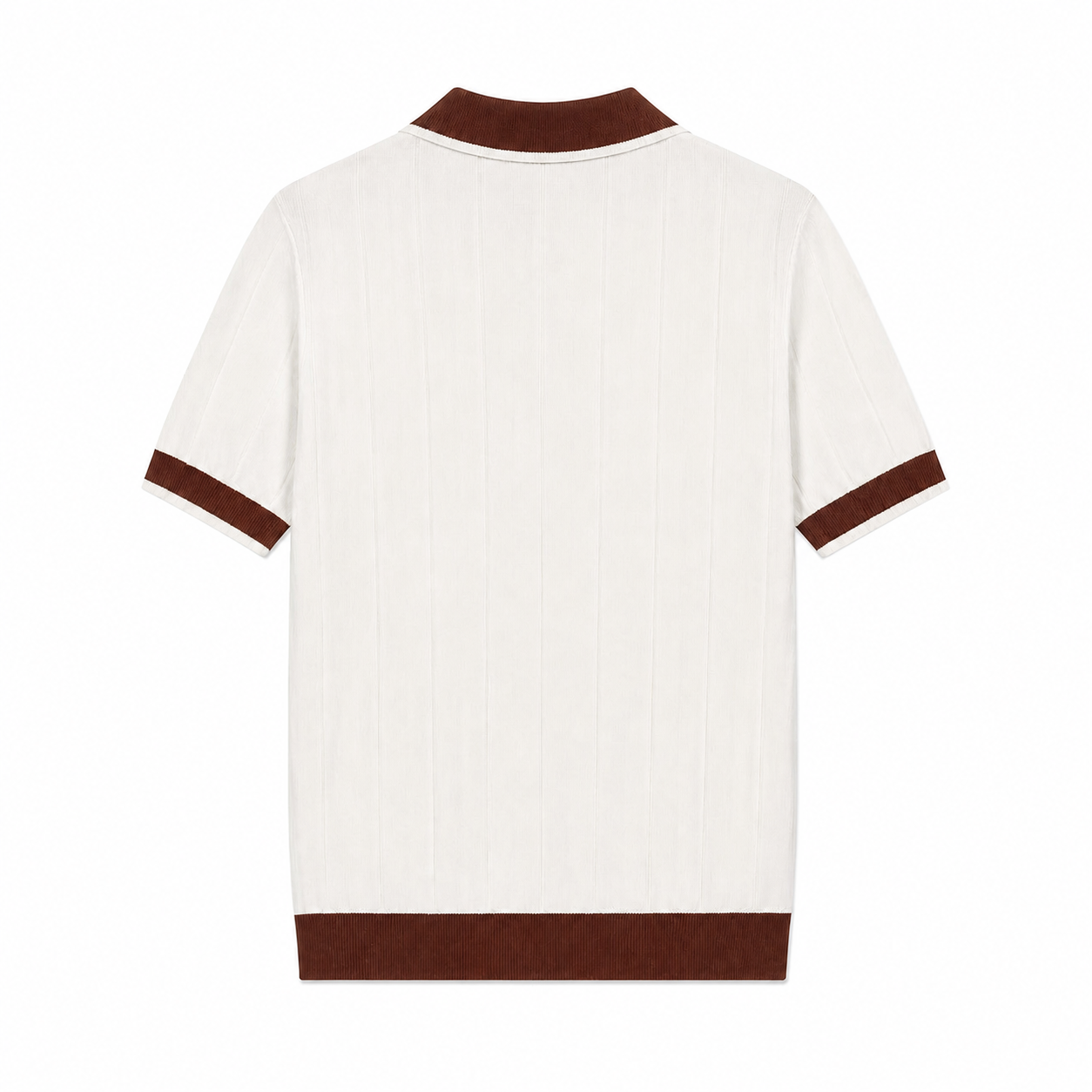 WEELZ Contrast-Collar Zip Knit Polo â€” Off-White & Brown - Off-White & Brown - view 2