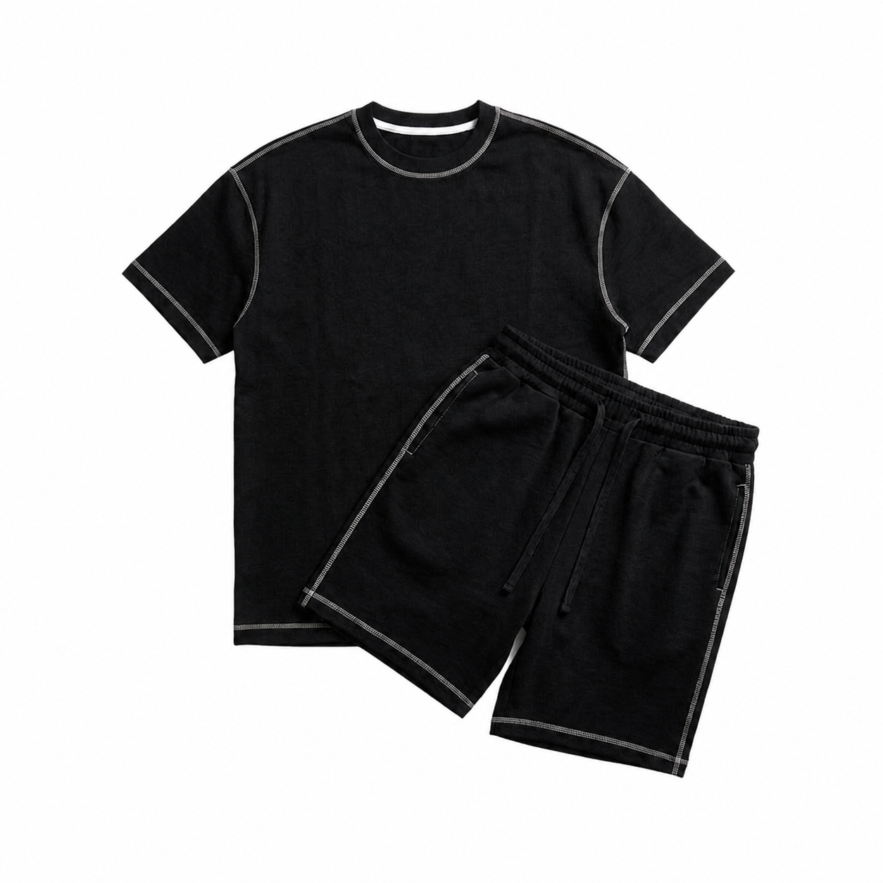 WEELZ Contrast-Stitch Cotton T-Shirt & Shorts Set - Black - view 2