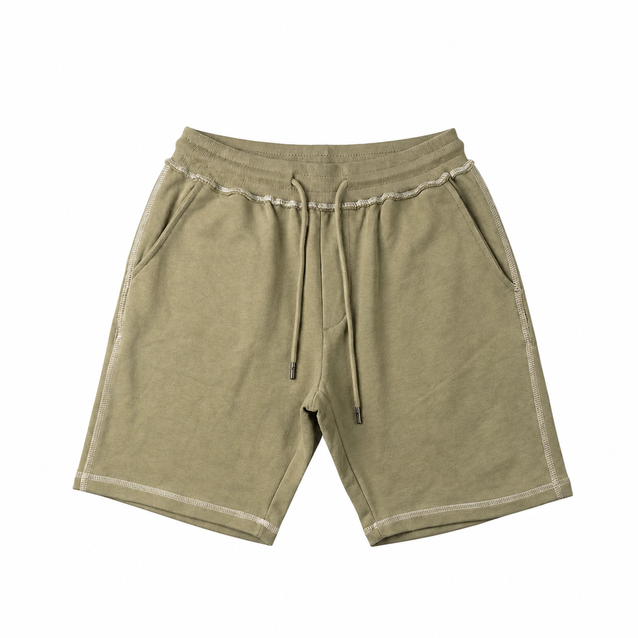 WEELZ Contrast-Stitch Cotton T-Shirt & Shorts Set - Olive - view 2