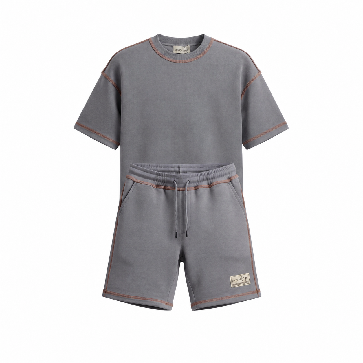 WEELZ Contrast-Stitch Cotton T-Shirt & Shorts Set - Grey - view 1