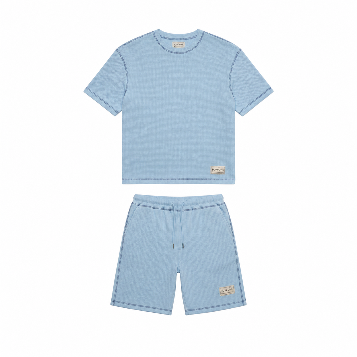 WEELZ Contrast-Stitch Cotton T-Shirt & Shorts Set - Sky Blue - view 1