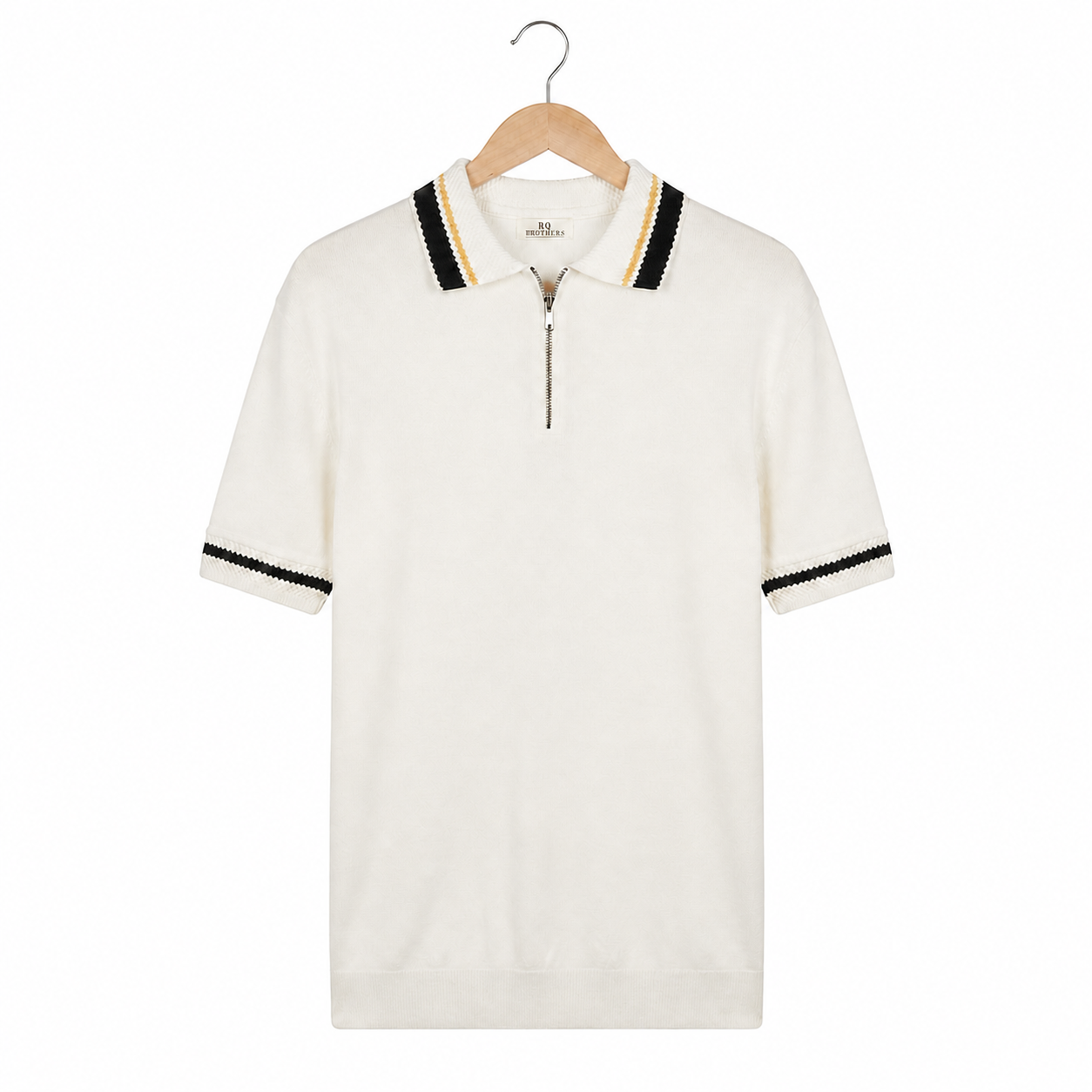 WEELZ Contrast-Trim Zip Knit Polo â€” Off-White - Off-White - view 1