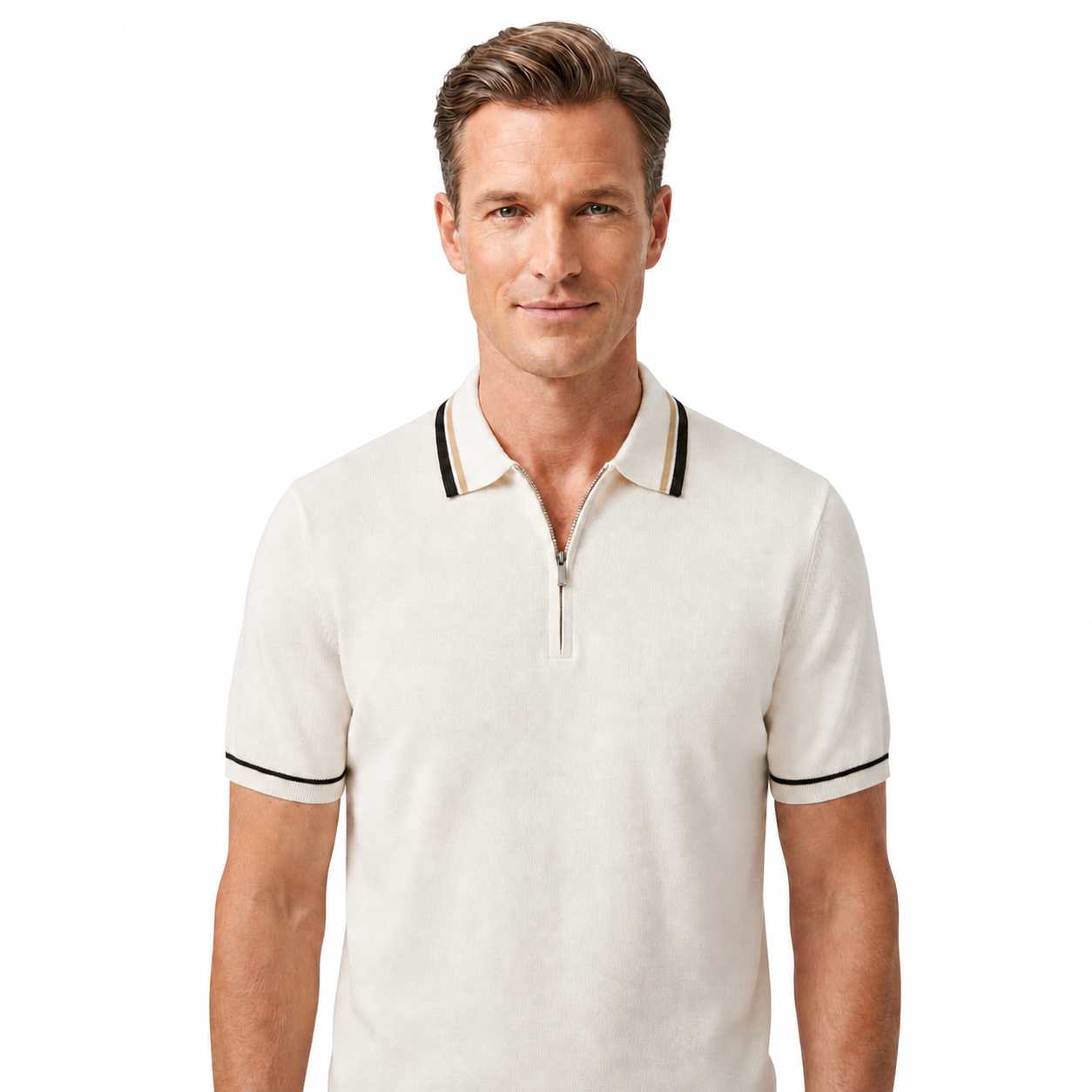 WEELZ Contrast-Trim Zip Knit Polo â€” Off-White - Off-White - view 2