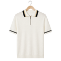 WEELZ Contrast-Trim Zip Knit Polo — Off-White, front hanging view
