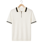 WEELZ Contrast-Trim Zip Knit Polo — Off-White, front hanging view