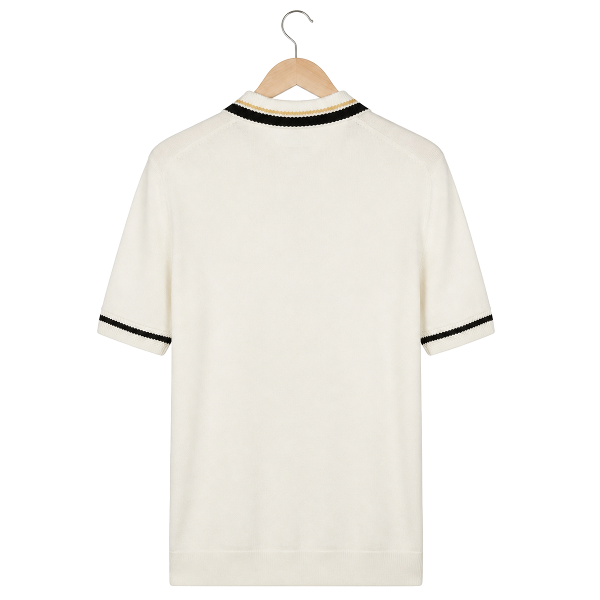 WEELZ Contrast-Trim Zip Knit Polo — Off-White, back hanging view