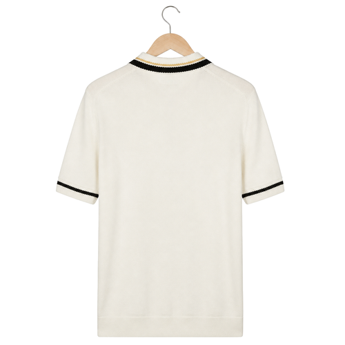 WEELZ Contrast-Trim Zip Knit Polo — Off-White, back hanging view