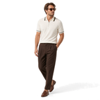 WEELZ Contrast-Trim Zip Knit Polo — Off-White, styled model angled view