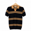 WEELZ Contrast V-Neck Knit Polo — Black & Camel, front hanging view