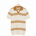 WEELZ Contrast V-Neck Knit Polo — Off-White & Camel, front hanging view