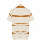 WEELZ Contrast V-Neck Knit Polo — Off-White & Camel, back hanging view