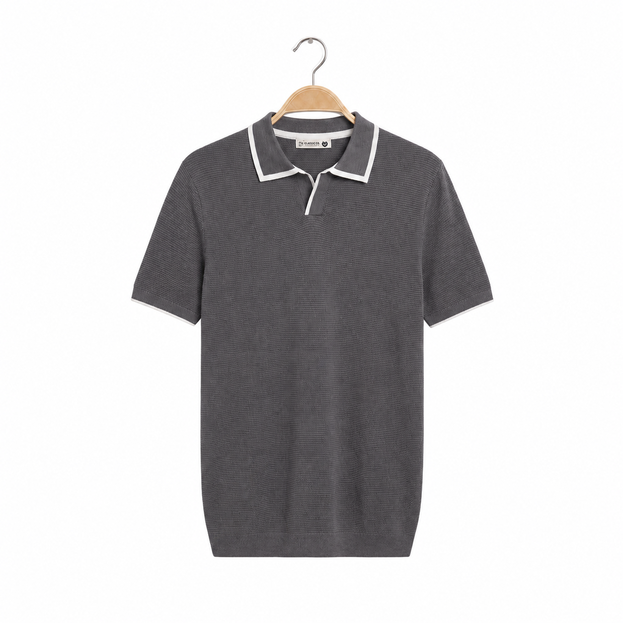 WEELZ Contrast V-Neck Knit Polo - Charcoal Grey - view 3