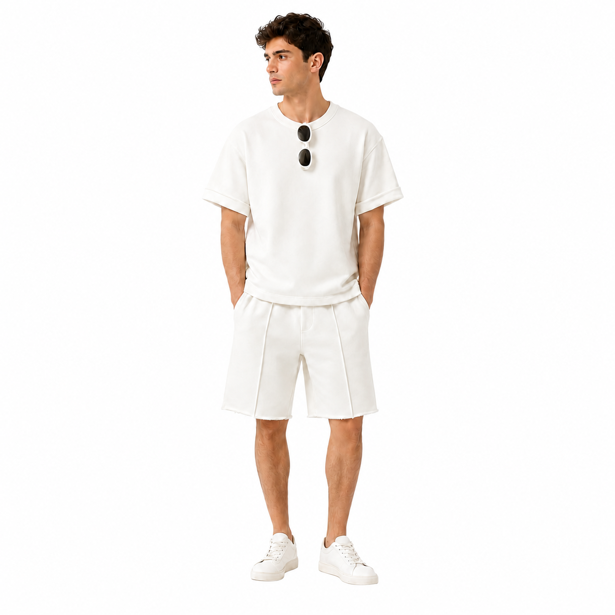 WEELZ Cooling Cotton Crew-Neck T-Shirt & Shorts Set - Off-White - view 1