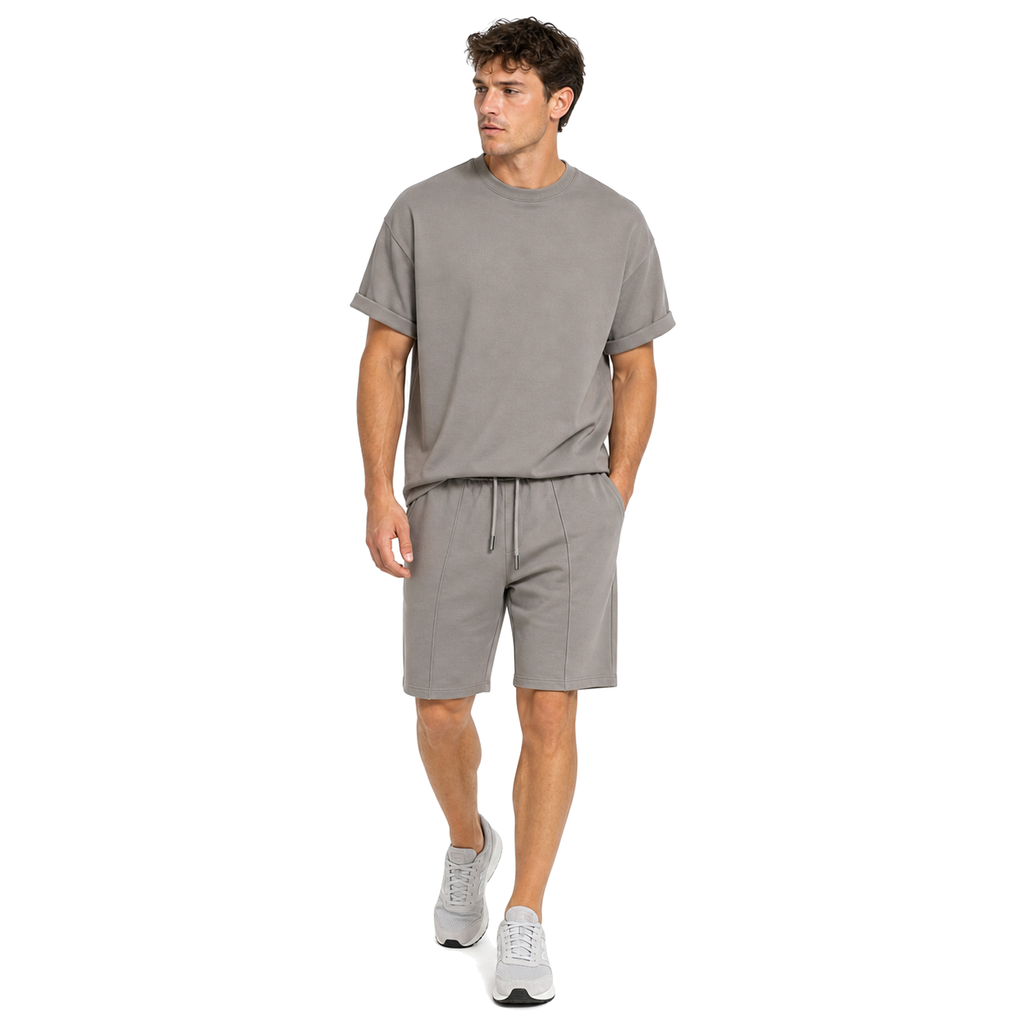 WEELZ grey cotton T-shirt and shorts set – model look 2