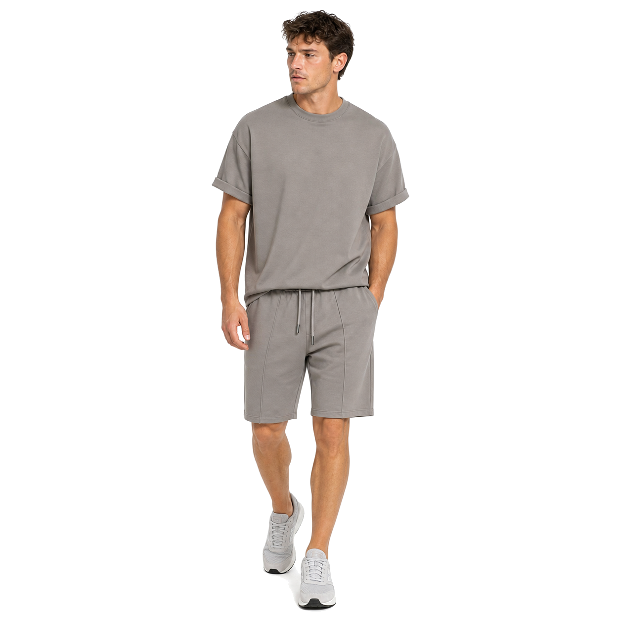 WEELZ grey cotton T-shirt and shorts set – model look 2