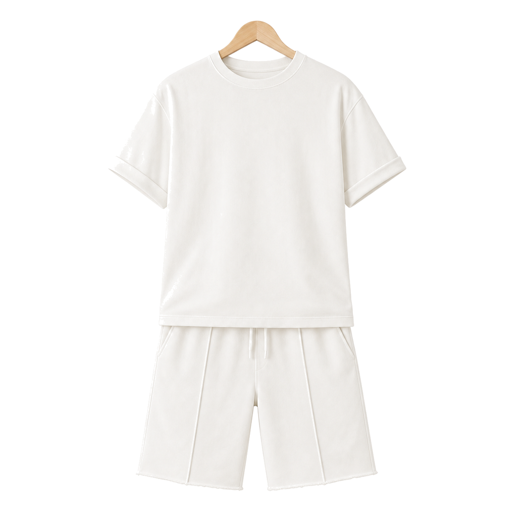 WEELZ off-white cotton T-shirt and shorts set – hanger front