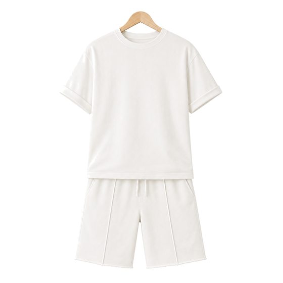 WEELZ off-white cotton T-shirt and shorts set – hanger front