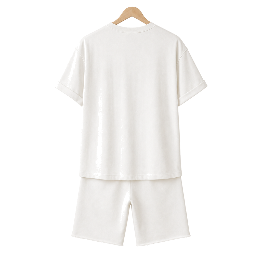 WEELZ off-white cotton T-shirt and shorts set – hanger back