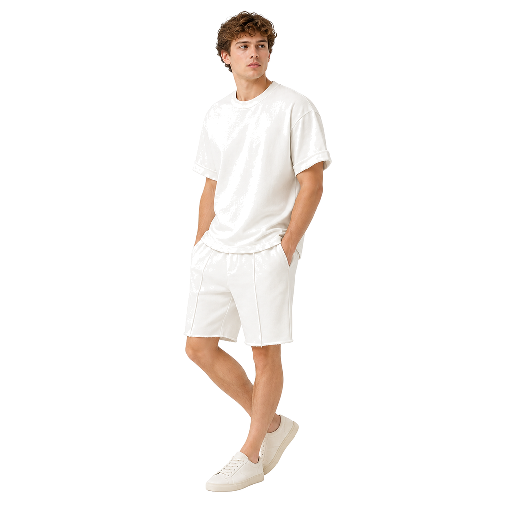 WEELZ off-white cotton T-shirt and shorts set – model look 2