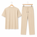 WEELZ melton crew-neck T-shirt and trousers set in Beige — hanger reverse