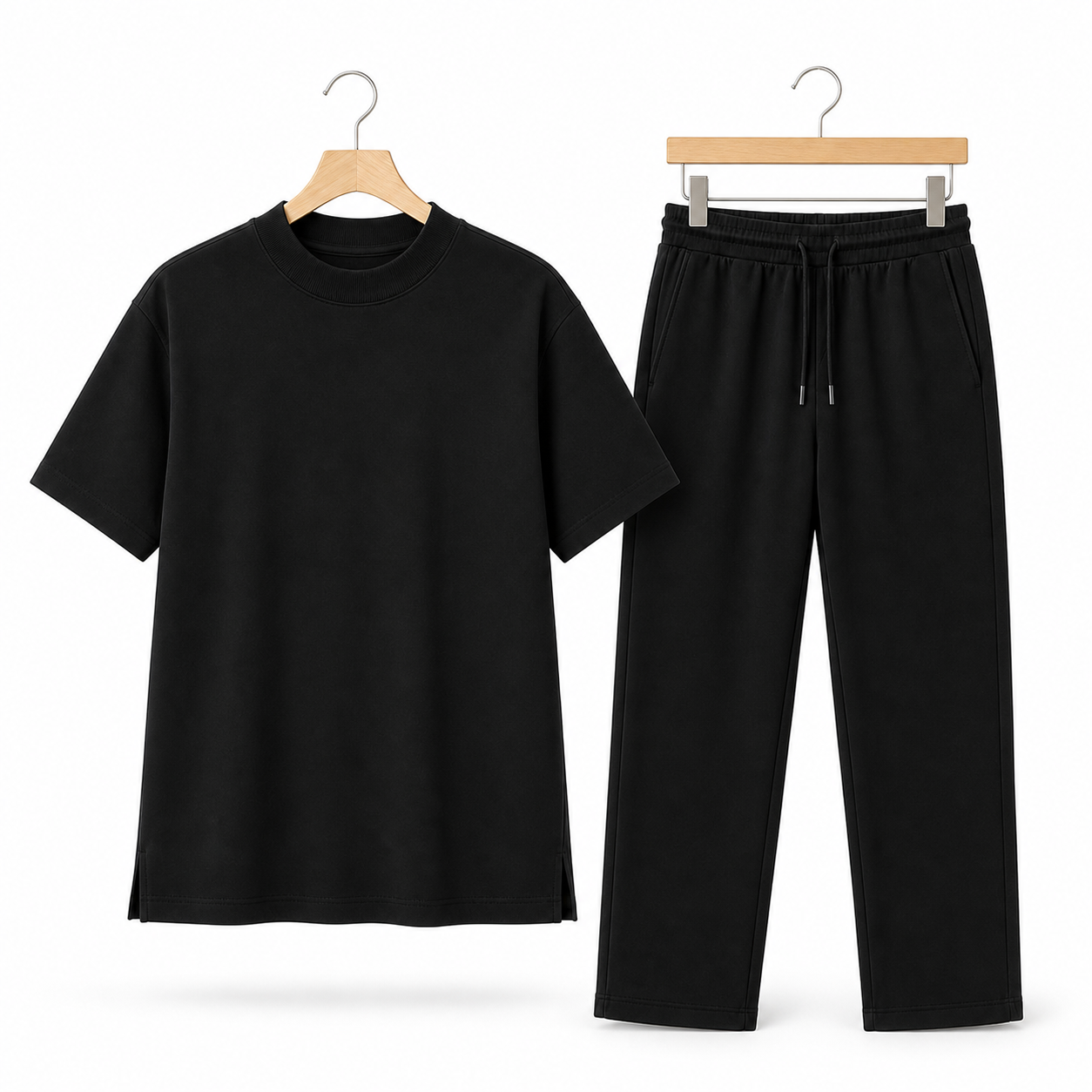 WEELZ melton crew-neck T-shirt and trousers set in Black — hanger front
