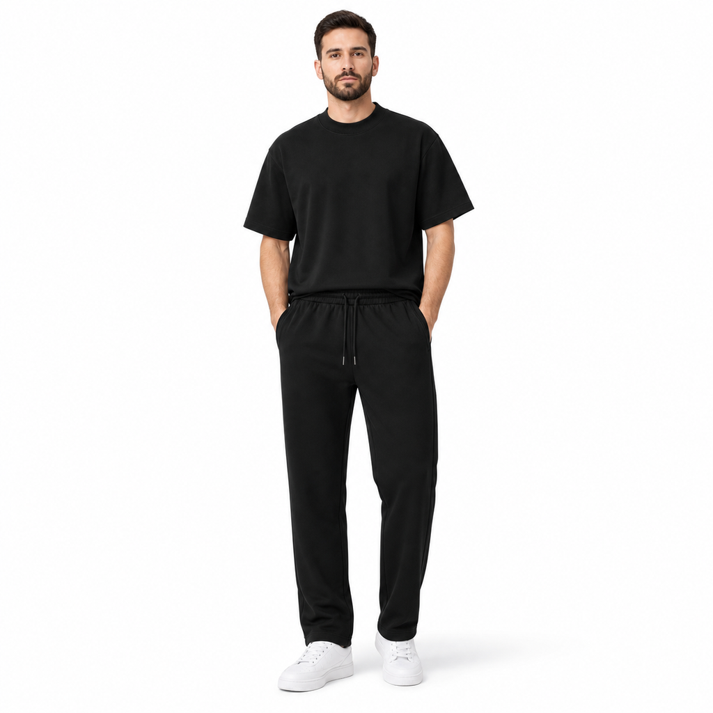 WEELZ melton crew-neck T-shirt and trousers set in Black — model look 1
