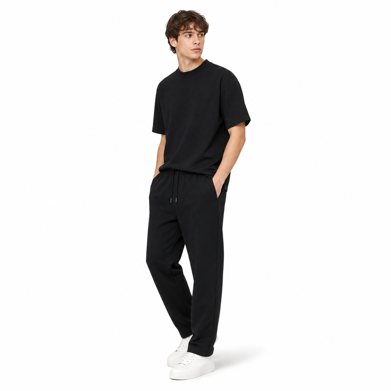 WEELZ melton crew-neck T-shirt and trousers set in Black — model look 2