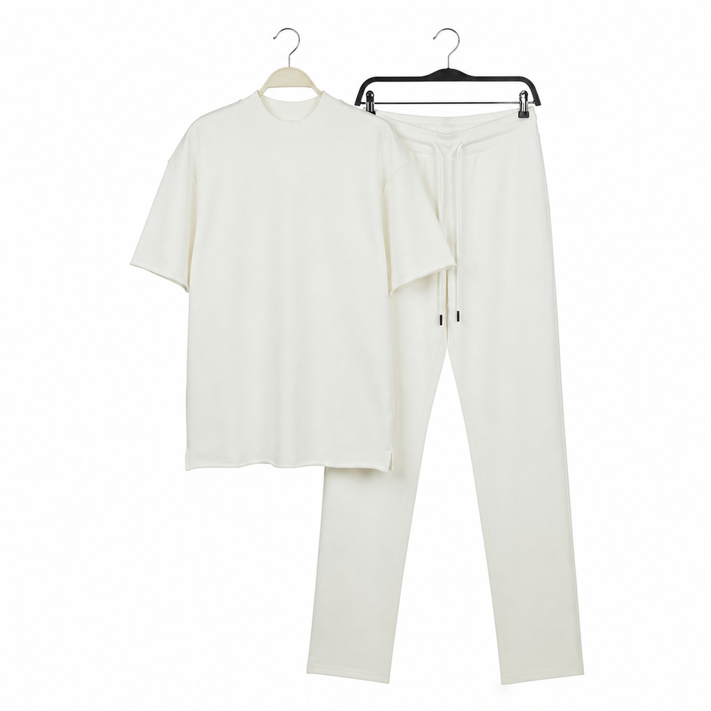 WEELZ melton crew-neck T-shirt and trousers set in Off-White — hanger front