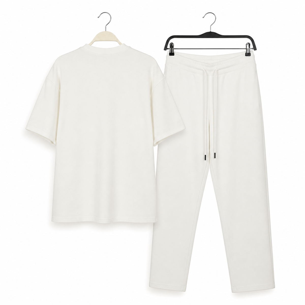 WEELZ melton crew-neck T-shirt and trousers set in Off-White — hanger reverse