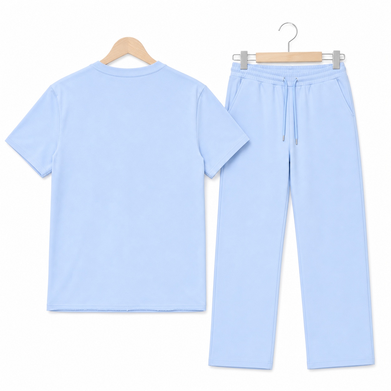 WEELZ melton crew-neck T-shirt and trousers set in Sky Blue — hanger reverse