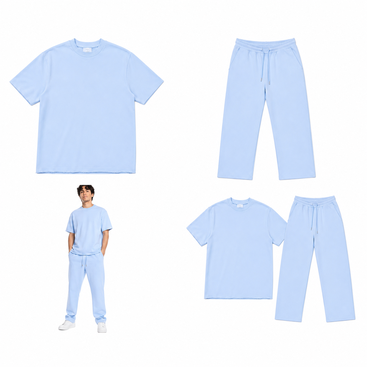 WEELZ Cotton Crew-Neck T-Shirt & Pants Set - Sky Blue - view 2