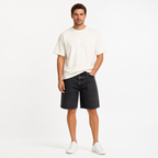 WEELZ Relaxed-Fit Denim Shorts — Black styled model view 1