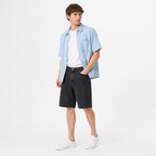 WEELZ Relaxed-Fit Denim Shorts — Black styled model view 2