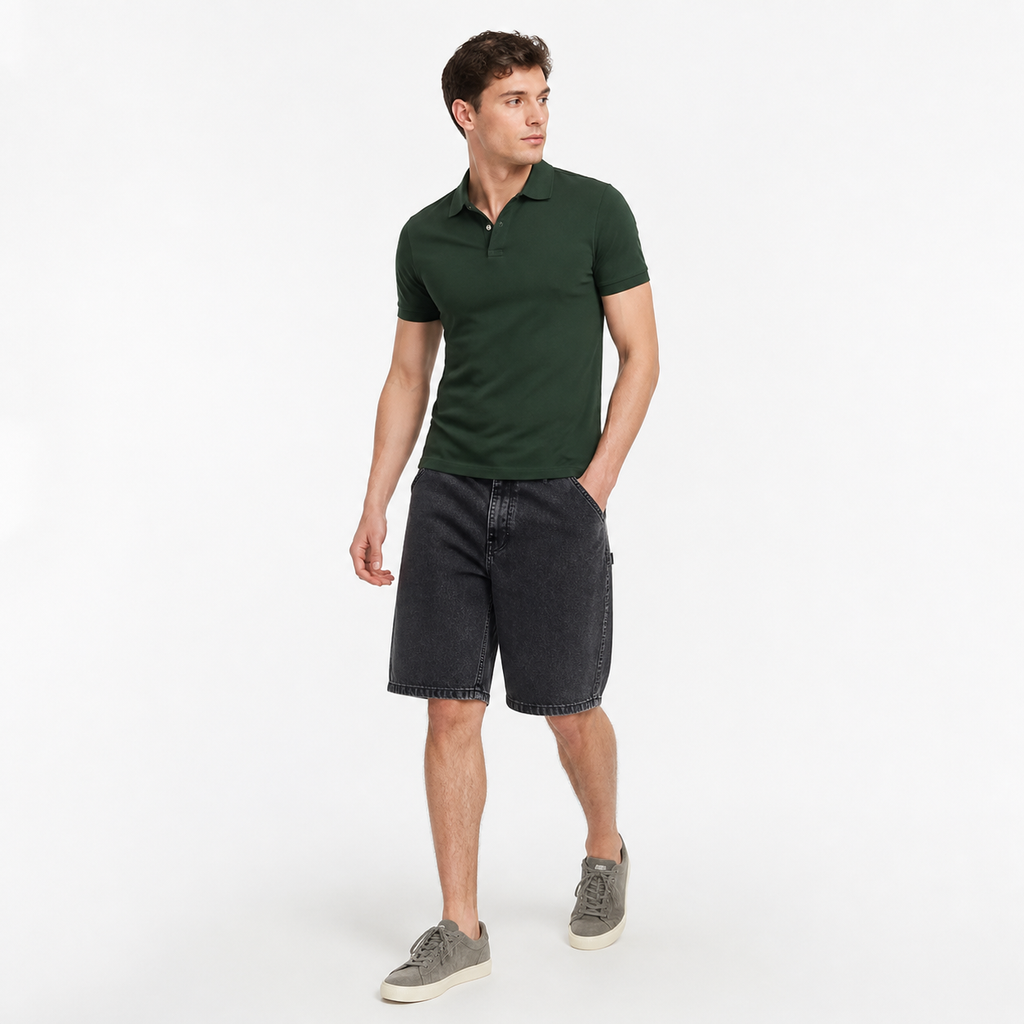 WEELZ Relaxed-Fit Denim Shorts — Black styled model view 3