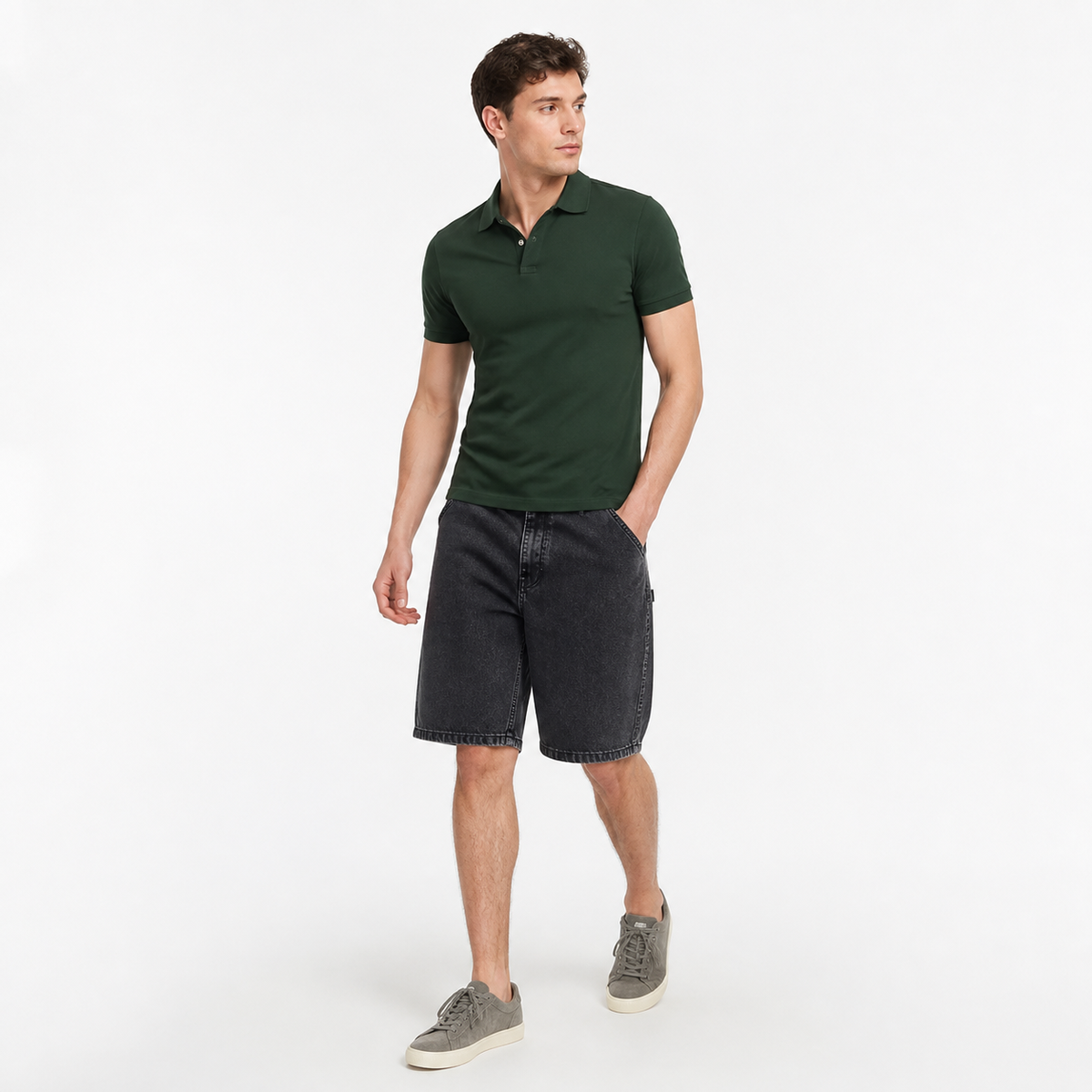 WEELZ Relaxed-Fit Denim Shorts — Black styled model view 3