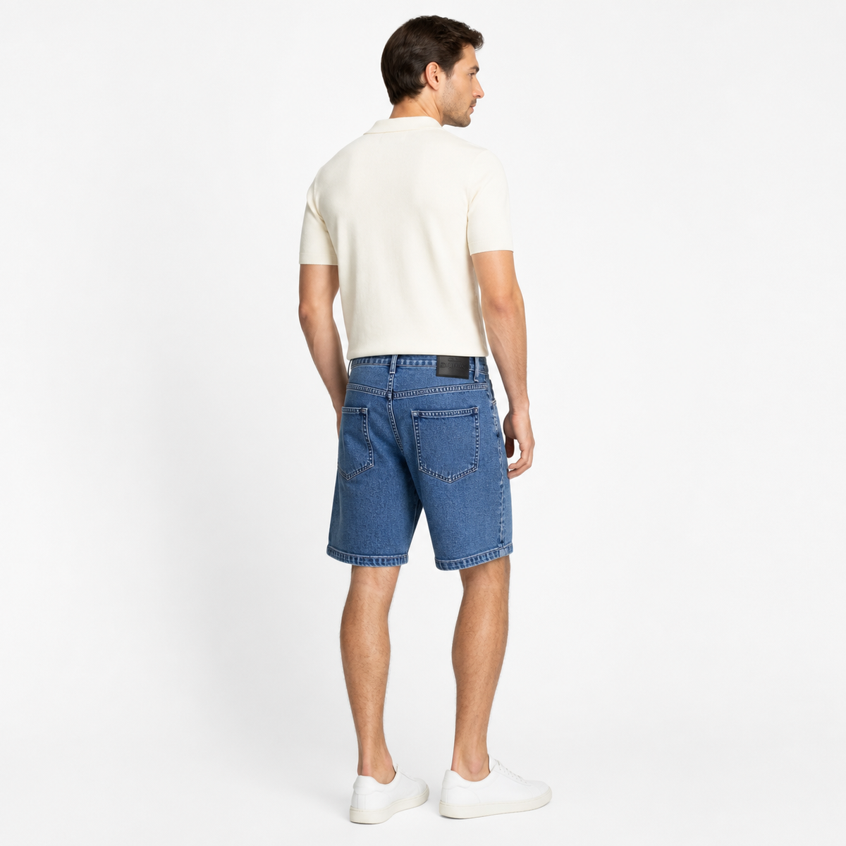 WEELZ Relaxed-Fit Denim Shorts in Classic Blue — model back