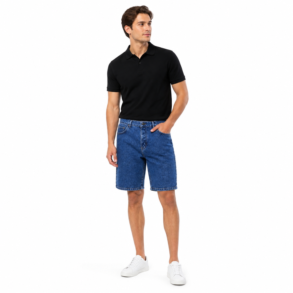 WEELZ Relaxed-Fit Denim Shorts in Classic Blue — model front