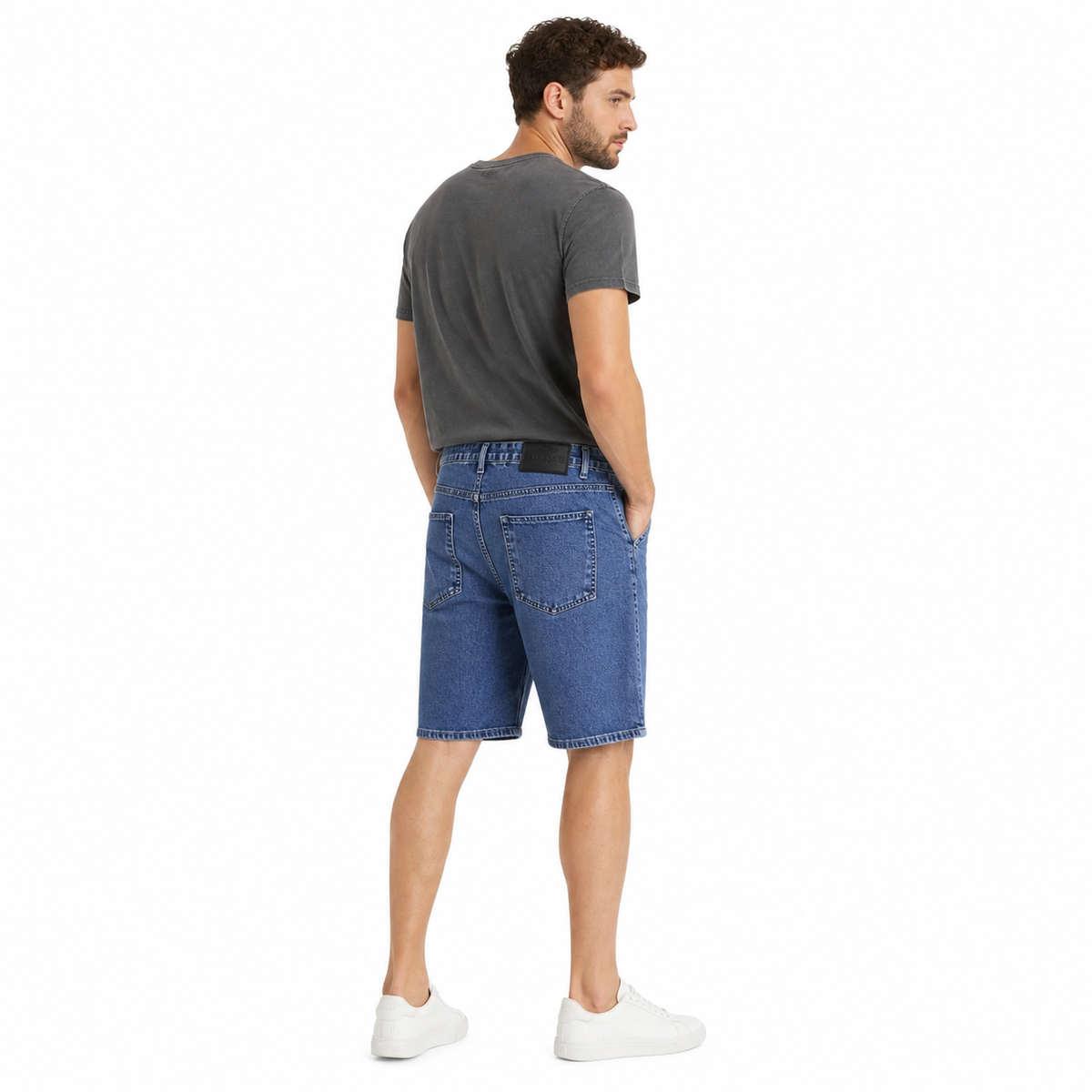WEELZ Relaxed-Fit Denim Shorts — Indigo Blue rear model view