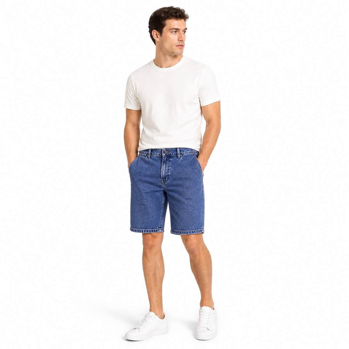WEELZ Relaxed-Fit Denim Shorts — Indigo Blue front model view