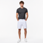 WEELZ Relaxed-Fit Denim Shorts — White styled model view 1