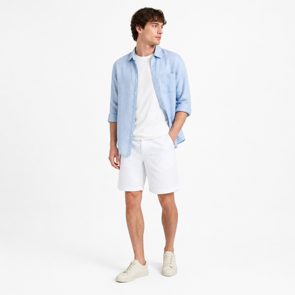WEELZ Relaxed-Fit Denim Shorts — White styled model view 2