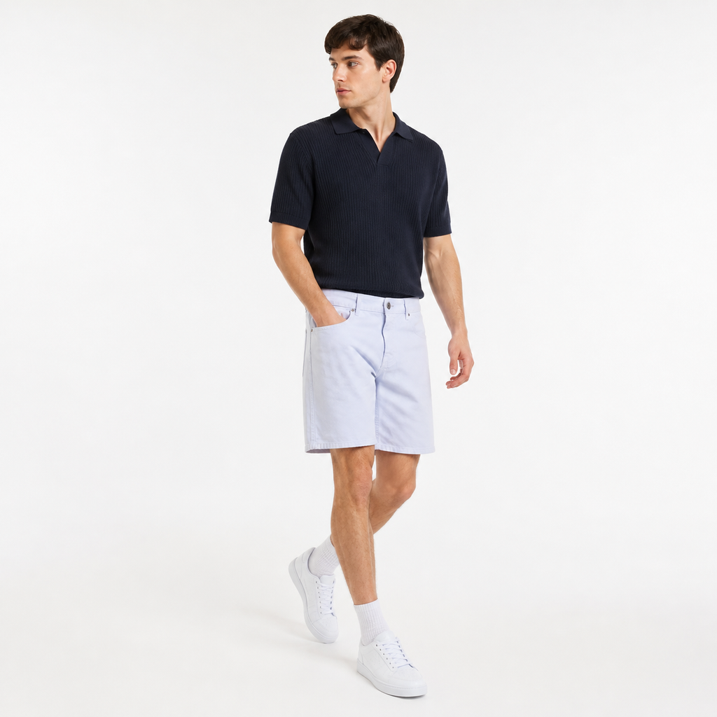 WEELZ Relaxed-Fit Denim Shorts — White styled model view 3