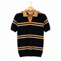 WEELZ Striped V-Neck Knit Polo - Black & Tan - view 1