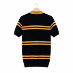 WEELZ Striped V-Neck Knit Polo - Black & Tan - view 3