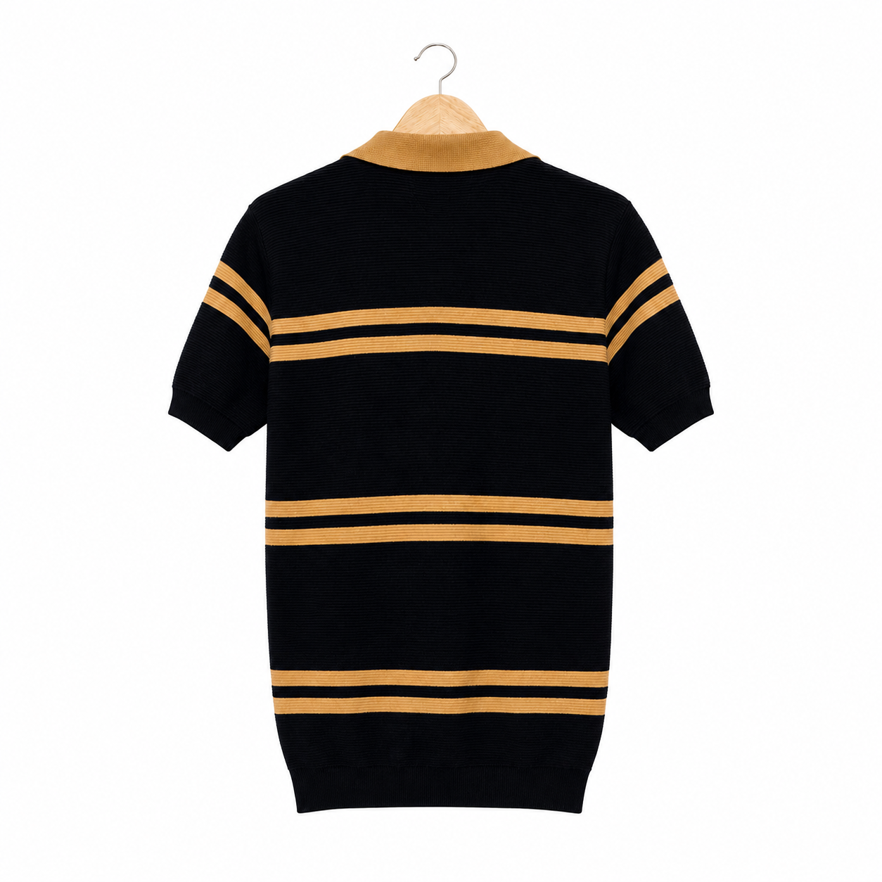 WEELZ Striped V-Neck Knit Polo - Black & Tan - view 3