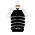 WEELZ Raglan Stripe Zip Knit Polo - Black & White - view 1