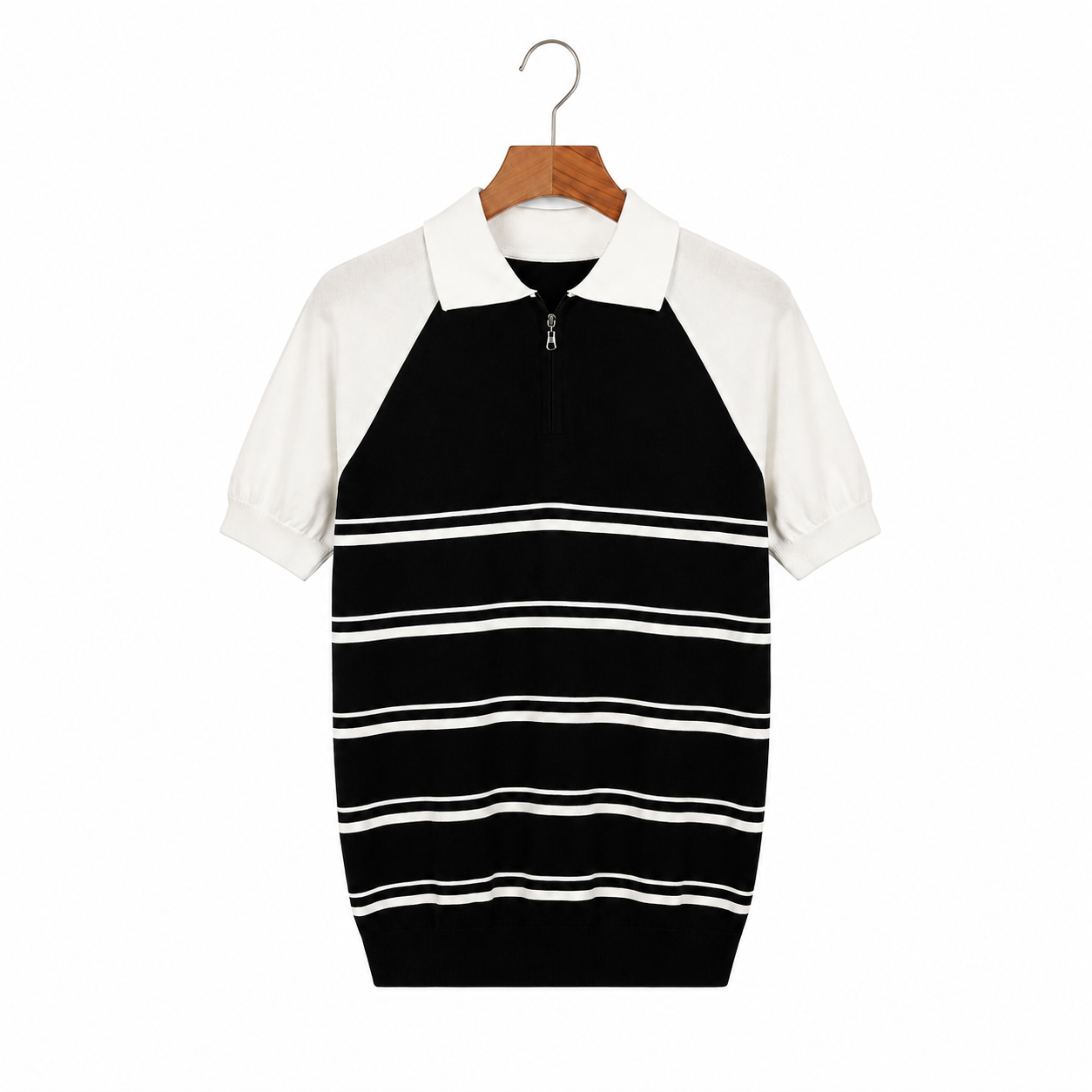 WEELZ Raglan Stripe Zip Knit Polo - Black & White - view 1