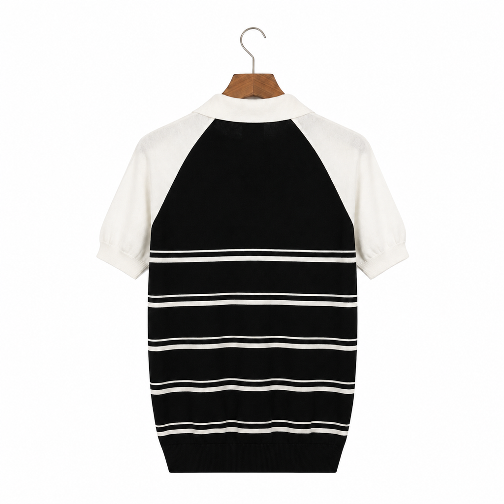 WEELZ Raglan Stripe Zip Knit Polo - Black & White - view 2