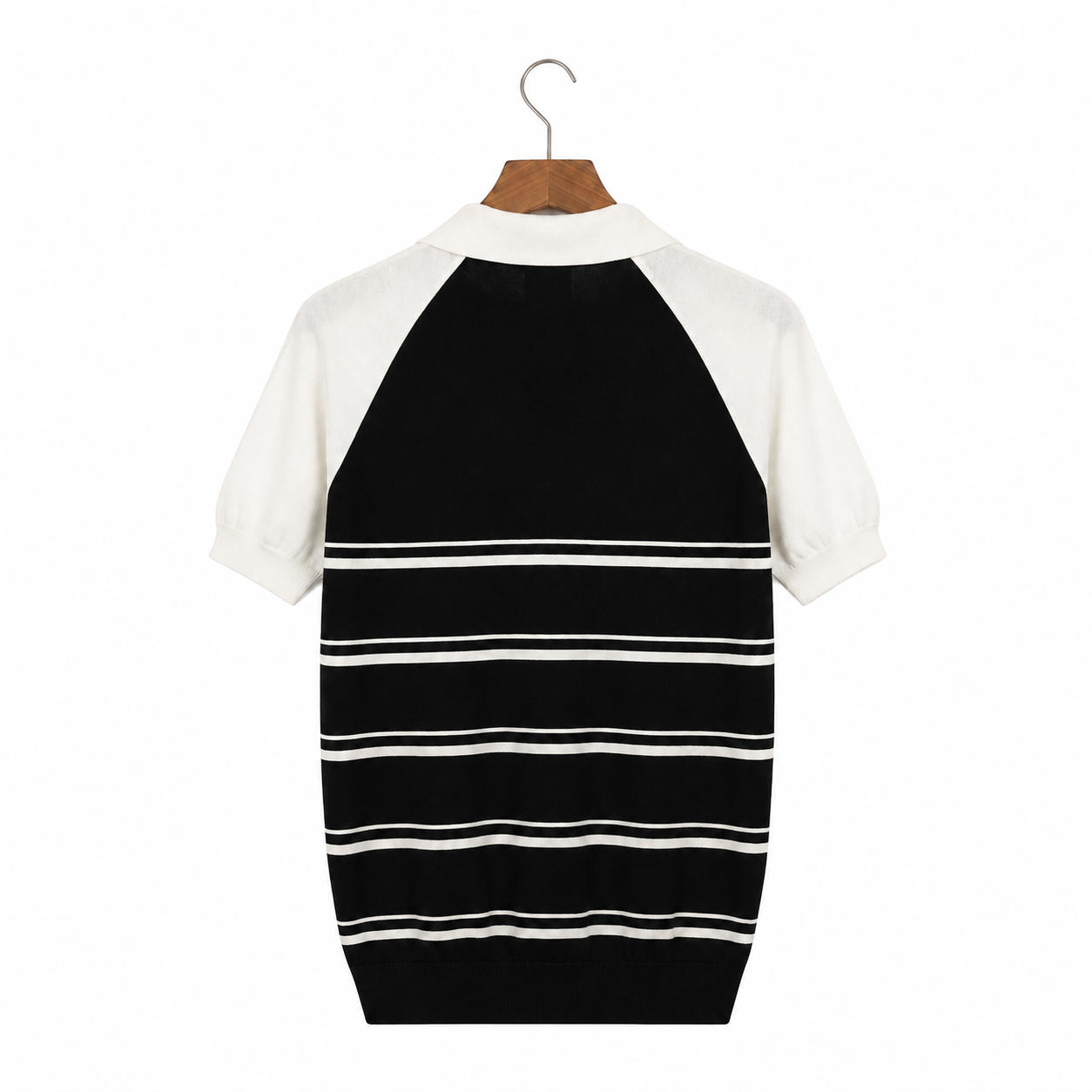 WEELZ Raglan Stripe Zip Knit Polo - Black & White - view 2